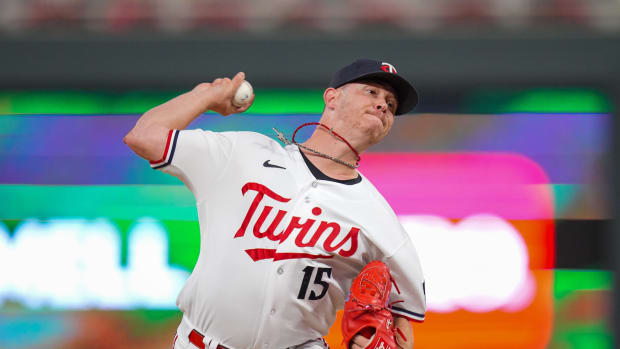 Sep 27, 2023; Minneapolis, Minnesota, USA; Minnesota Twins relief pitcher Emilio Pagan (15) pitches against the Oakland Athletics in the sixth inning at Target Field. Mandatory Credit: